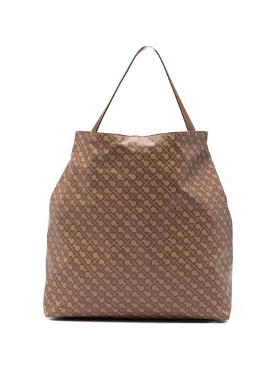 Gherardini Softy Tobacco Brown Shopping Bag With All-over Logo