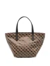 Gherardini Trapezoidal Beige Shopper Bag With Geometric Print In Brown