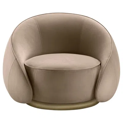 Pre-owned Ghidini 1961 Abbracci Armchair In Beige Leather With Brown Burnished Brass Legs