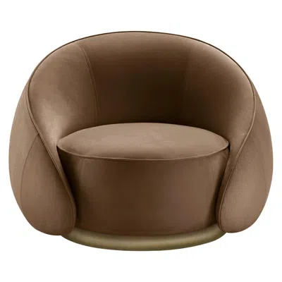 Pre-owned Ghidini 1961 Abbracci Armchair In Brown Leather With Brown Burnished Brass Legs