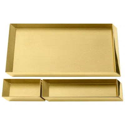 Pre-owned Ghidini 1961 Axonometry Desk Trays Set In Polished Brass In Sand