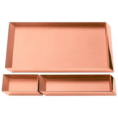 Pre-owned Ghidini 1961 Axonometry Desk Trays Set In Rose Gold Finish In Red