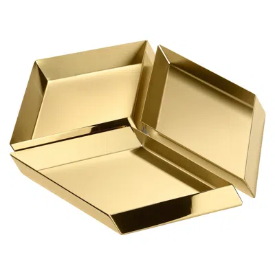 Pre-owned Ghidini 1961 Axonometry Large Cube Tray In Brass By Elisa Giovanni In Orange
