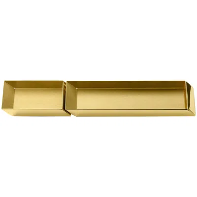 Pre-owned Ghidini 1961 Axonometry Pen And Cards Desk Trays Set In Polished Brass In Brown