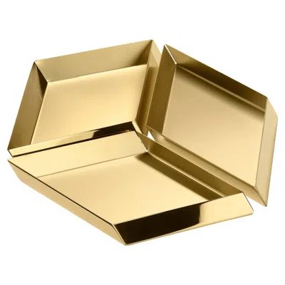 Pre-owned Ghidini 1961 Axonometry Set 2 Large Cube Tray In Polished Brass In Orange