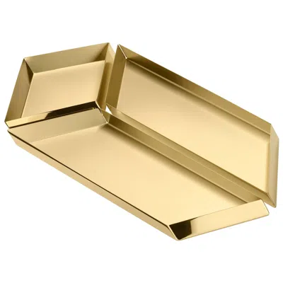 Pre-owned Ghidini 1961 Axonometry Set 4 Large Parallelepiped Tray Set In Polished Brass In Orange