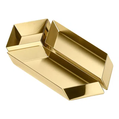 Pre-owned Ghidini 1961 Axonometry Small Parallelepiped Tray In Brass By Elisa Giovanni In Orange