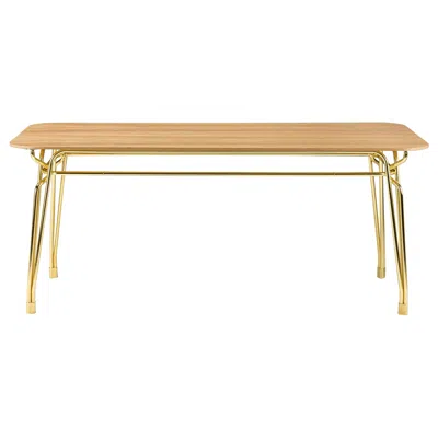 Pre-owned Ghidini 1961 Botany Dining Table In Striped Oak Top With Polished Brass Legs In Sand