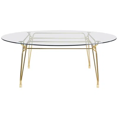 Pre-owned Ghidini 1961 Botany Round Dining Table In Glass Top With Polished Brass Legs In Gray
