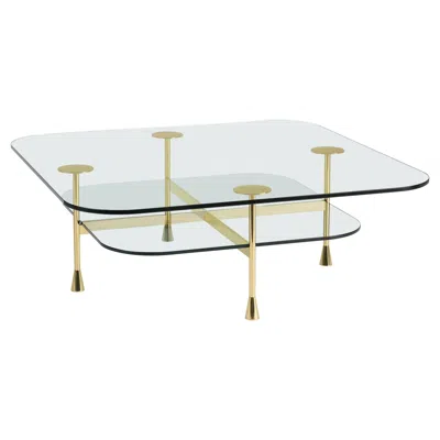 Pre-owned Ghidini 1961 Da Vinci Center Coffee Table In Glass With Polished Brass By Richard Hutten In Gray