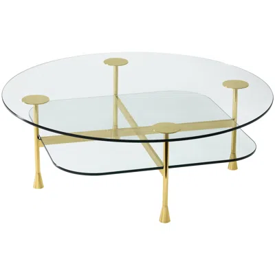 Pre-owned Ghidini 1961 Da Vinci Round Table In Glass And Polished Brass In Gray