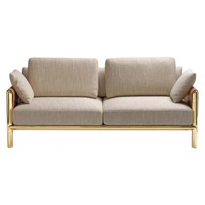 Pre-owned Ghidini 1961 Frame 2 Seaters Sofa In Naturale Fabric With Polished Brass Legs In Brown
