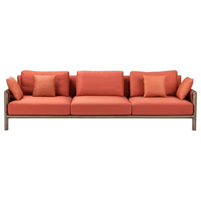 Pre-owned Ghidini 1961 Frame 3 Seaters Sofa In Orange Fabric With Brown Burnished Brass Legs