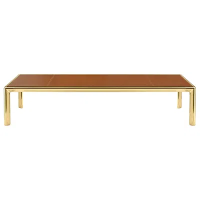 Pre-owned Ghidini 1961 Frame Large Coffee Table In Cuoio Leather Top With Polished Brass In Brown