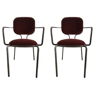 Pre-owned Ghidini 1961 Italy Pair Of Burnished Metal And Velvet Armchairs By Ghdini 1961 In Black