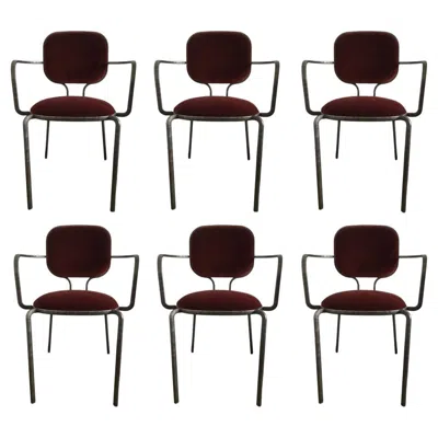 Pre-owned Ghidini 1961 Italy Set 6 Burnished Metal And Velvet Armchairs By  In Black