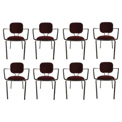 Pre-owned Ghidini 1961 Italy Set 8 Burnished Metal And Velvet Armchairs By  In Black