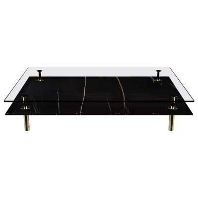 Pre-owned Ghidini 1961 Legs Large Coffee Table With Sahara Noir Marble Top And Polished Brass In Black