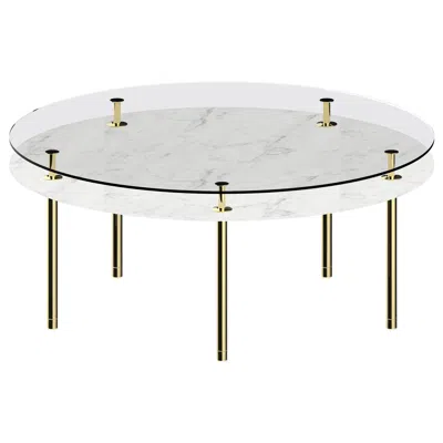 Pre-owned Ghidini 1961 Legs Large Round Dining Table With Carrara White Marble Top And Polished Brass