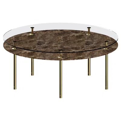 Pre-owned Ghidini 1961 Legs Large Round Dining Table With Emperador Dark Marble Top And Polished Brass In Black