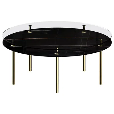 Pre-owned Ghidini 1961 Legs Large Round Dining Table With Sahara Noir Marble Top And Polished Brass In Black