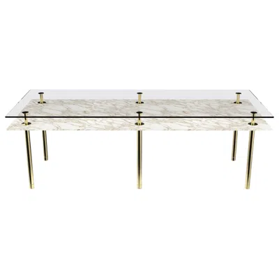 Pre-owned Ghidini 1961 Legs Medium Dining Table With Calacatta Gold Marble Top And Polished Brass In Gray