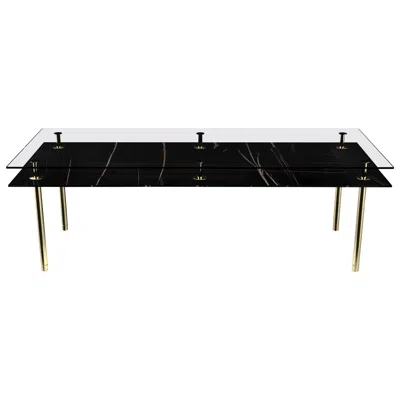 Pre-owned Ghidini 1961 Legs Medium Dining Table With Sahara Noir Marble Top And Polished Brass In Black