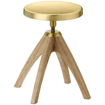 Pre-owned Ghidini 1961 Leporello Junior Stool In Pale Oak And Satin Brass Finish In Brown