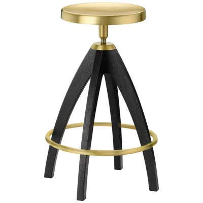 Pre-owned Ghidini 1961 Leporello Senior Stool In Dark Oak And Satin Brass Finish In Brown