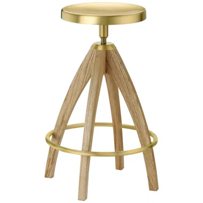 Pre-owned Ghidini 1961 Leporello Senior Stool In Pale Oak And Satin Brass Finish In Brown