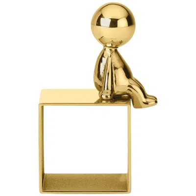 Pre-owned Ghidini 1961 Omini Napkin Holder Four In Polished Brass In Sand