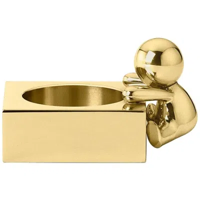 Pre-owned Ghidini 1961 Omini Squared Tea Light In Polished Brass In Orange