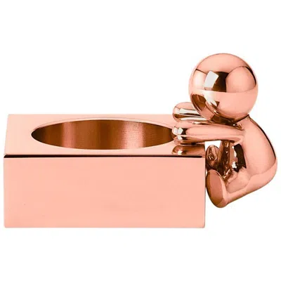 Pre-owned Ghidini 1961 Omini Squared Tea Light In Rose Gold Finish In Red