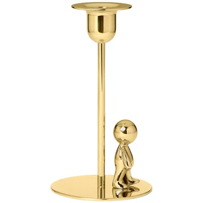 Pre-owned Ghidini 1961 Omini The Walkman Tall Candlestick In Polished Brass In Orange