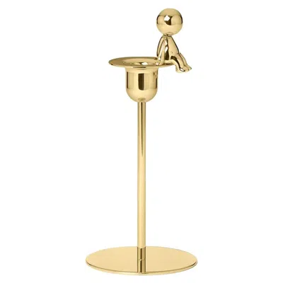 Pre-owned Ghidini 1961 Omini Thinker Short Candlestick In Polished Brass By Stefano Giovannoni In Orange