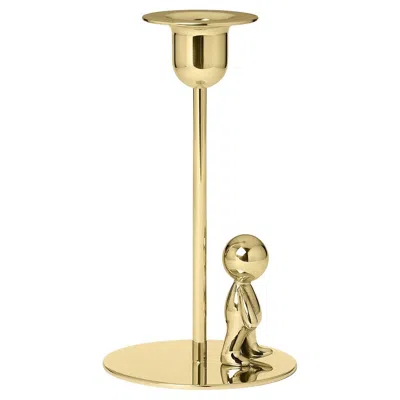 Pre-owned Ghidini 1961 Omini Walkman Short Candlestick In Polished Brass By Stefano Giovannoni In Sand