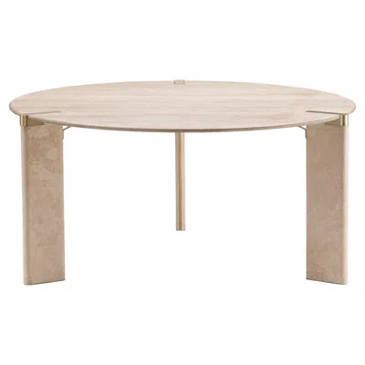 Pre-owned Ghidini 1961 Ottanta Round Travertine Dining Table By Lorenza Bozzoli In Sand