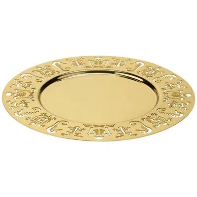 Pre-owned Ghidini 1961 Perished Round Tray In Polished Gold Finish