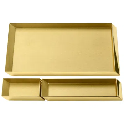 Pre-owned Ghidini 1961 Set Of 3  Axonometry Trays In Brass By Elisa Giovanni In Sand