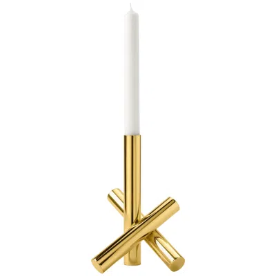Pre-owned Ghidini 1961 Sticks Candle Holder In Polished Brass By Campana Brothers In Sand