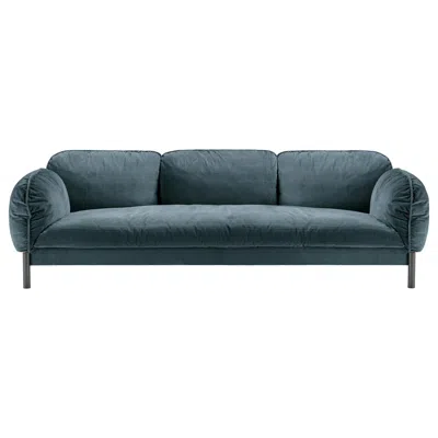 Pre-owned Ghidini 1961 Tarantino 3 Seaters Sofa In Blue Fabric With Black Gold Legs