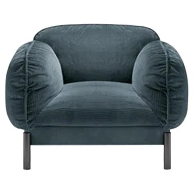 Pre-owned Ghidini 1961 Tarantino Armchair In Blue Cord Fabric With Brass By L. Bozzoli