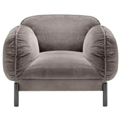 Pre-owned Ghidini 1961 Tarantino Armchair In Brown Cord Fabric With Brass By L. Bozzoli