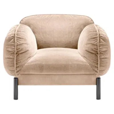 Pre-owned Ghidini 1961 Tarantino Armchair In Cream Cord Fabric With Brass By L. Bozzoli In White