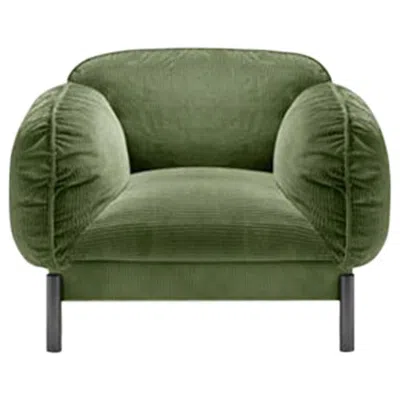 Pre-owned Ghidini 1961 Tarantino Armchair In Green Cord Fabric With Brass By L. Bozzoli