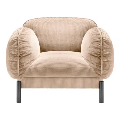 Pre-owned Ghidini 1961 Tarantino Lounge Chair In Beige Fabric With Black Gold Legs