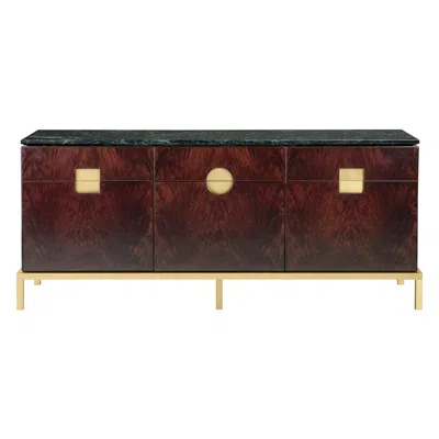 Pre-owned Ghidini 1961 Zuan Dining Cabinet In Satin Brass Legs With Mahogany Wood By Paolo Rizzatto In Brown