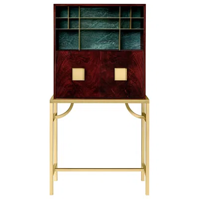 Pre-owned Ghidini 1961 Zuan Large Cabinet In Satin Brass Legs With Mahogany Wood By Paolo Rizzatto In Brown