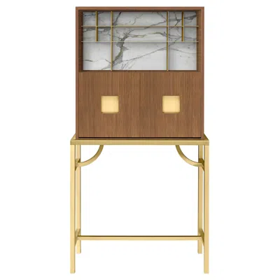 Pre-owned Ghidini 1961 Zuan Large Cabinet With Satin Brass Legs & Calacatta Marble By Paolo Rizzatto In Brown