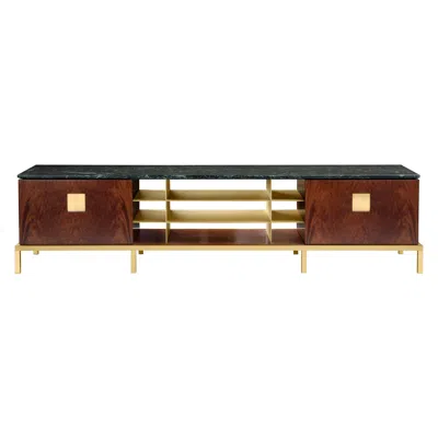 Pre-owned Ghidini 1961 Zuan Living Cabinet In Satin Brass Legs With Mahogany Wood By Paolo Rizzatto In Brown